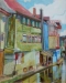 "Häuser am Wasser” Mischtechnik auf Hartfaser, 76 x 61 cm, 2014
