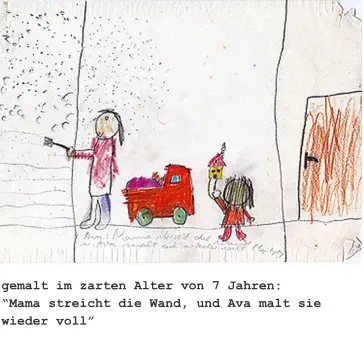 gemalt im zarten Alter von 7 Jahren: “Mama streicht die Wand, und Ava malt sie wieder voll”