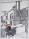 "Großbaustelle mit Dönerschild" Bleistift, Buntstift, Acryl auf Papier, ca. 31 x 24 cm, 2015